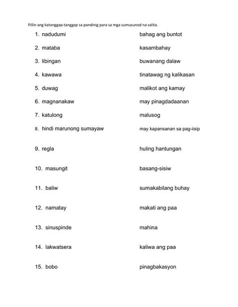 eupemistikong pahayag worksheet